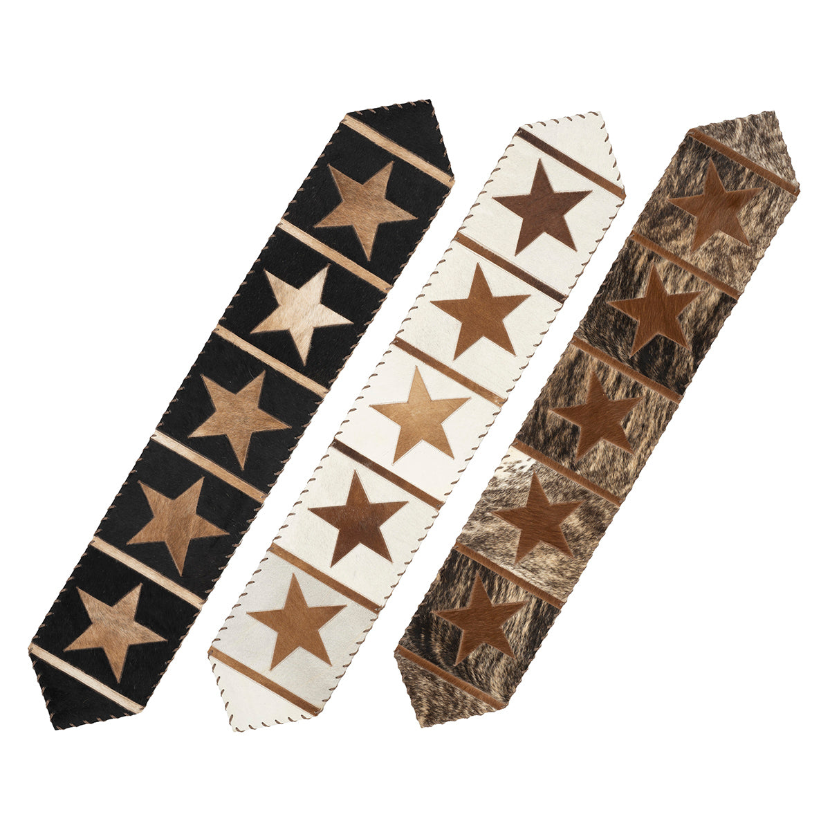 Cowhide Table Runner with Embossed Leather without Fringe (66x12)