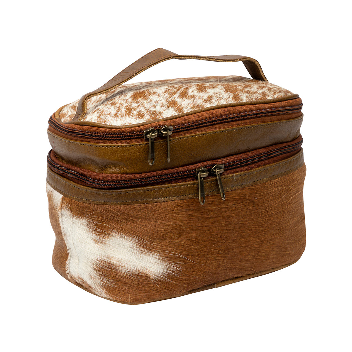 Cowhide Makeup Bag Brown & White