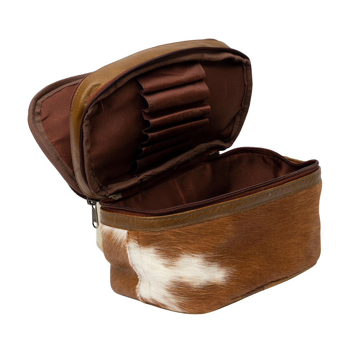 Cowhide Makeup Bag Brown & White
