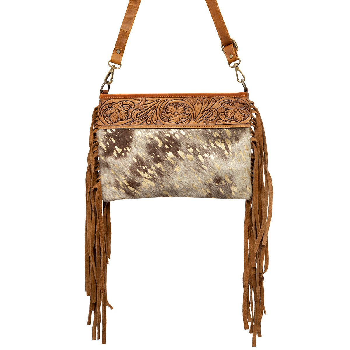 Cowhide Purse with Embossed Leather & Fringe