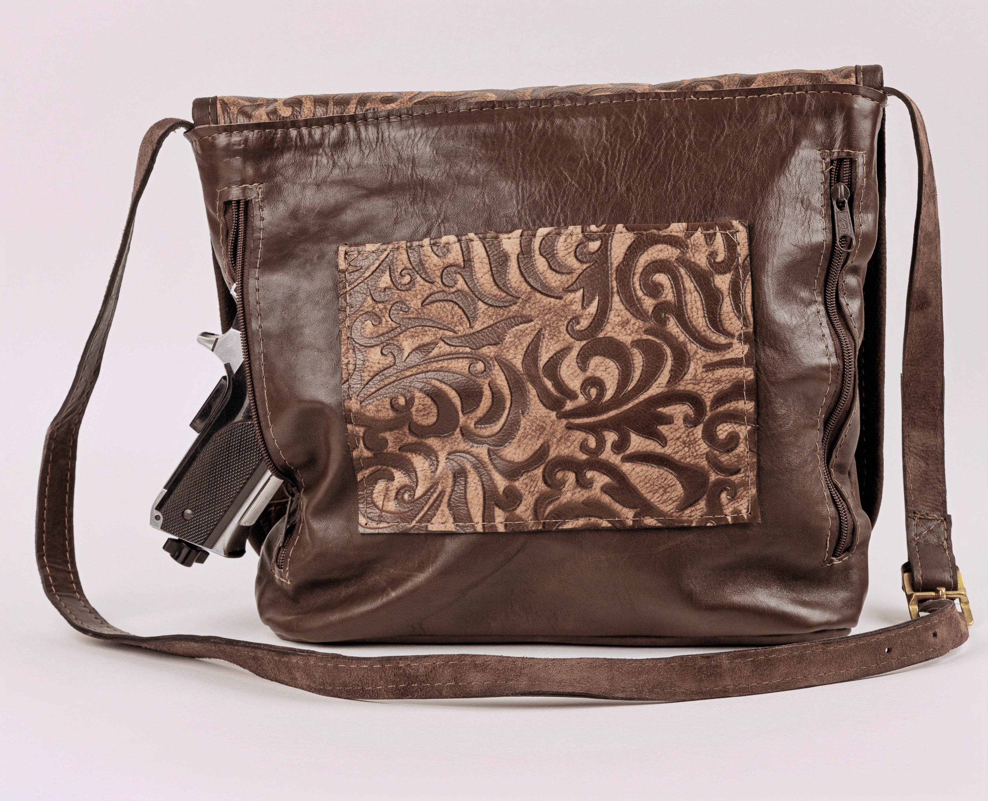 Conceal Carry Nubuck tan and brown leaf leather