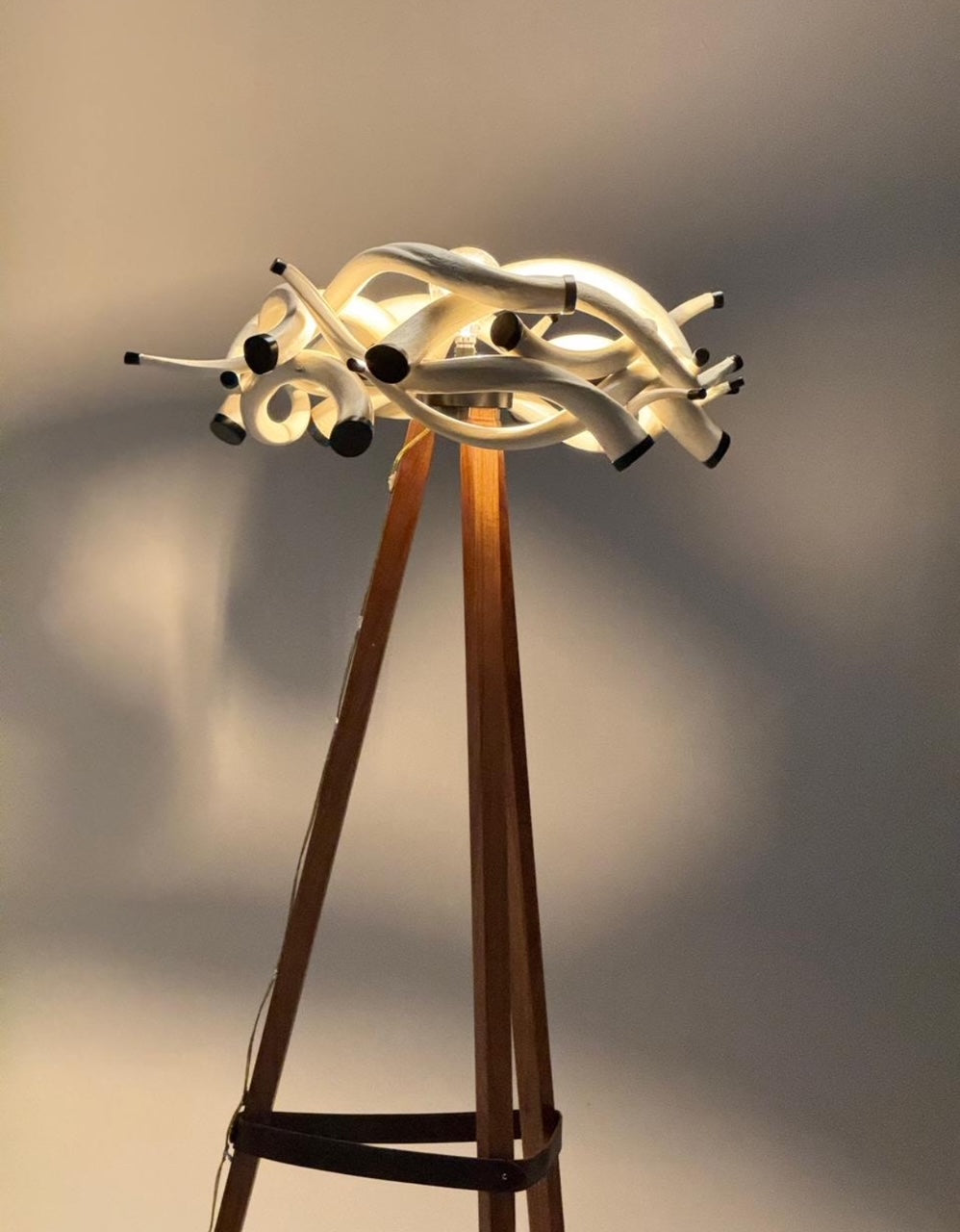 African Teak Standing Kudu Horn Lamp