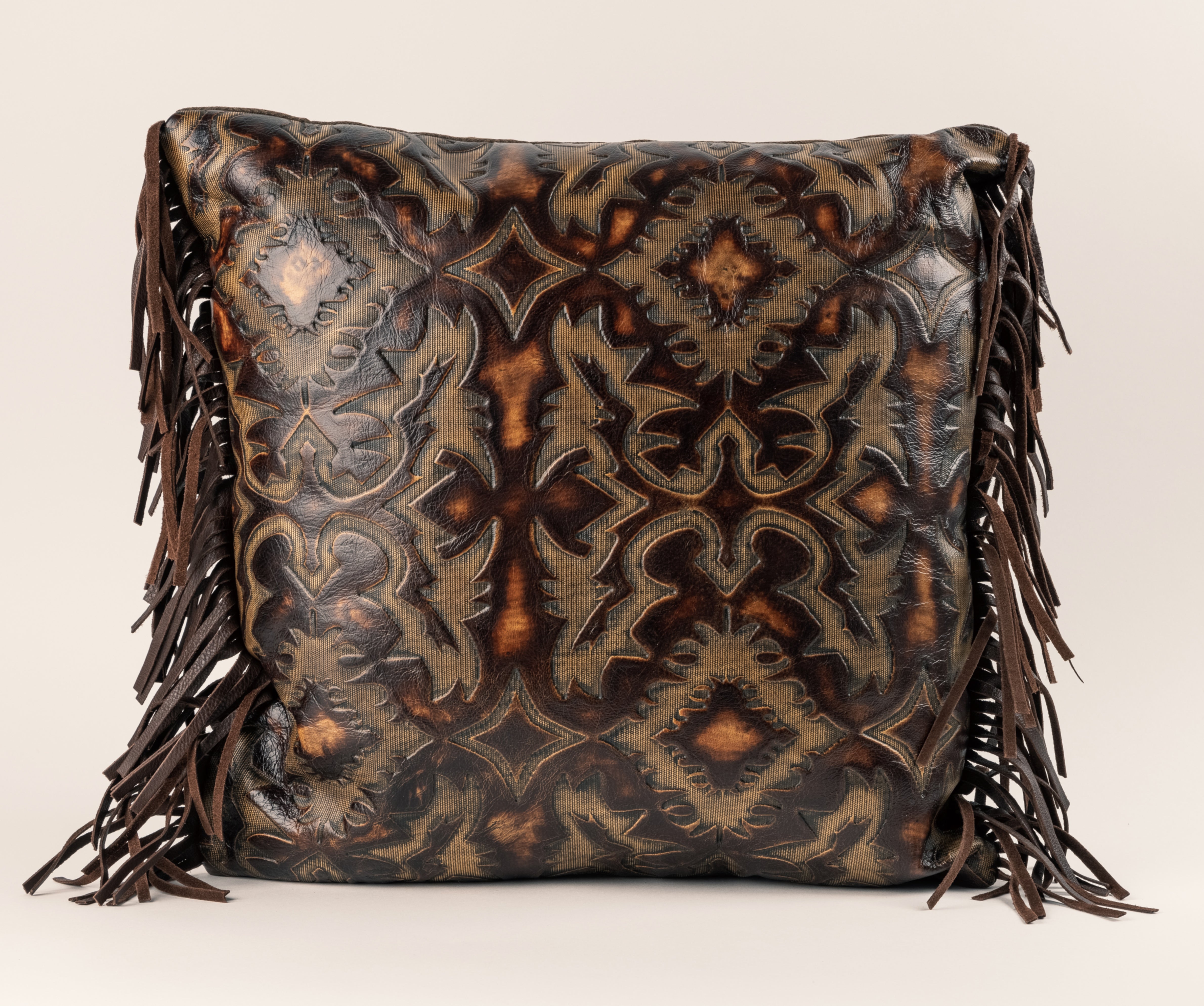 Laredo Sepia design embossed leather with brown fringe