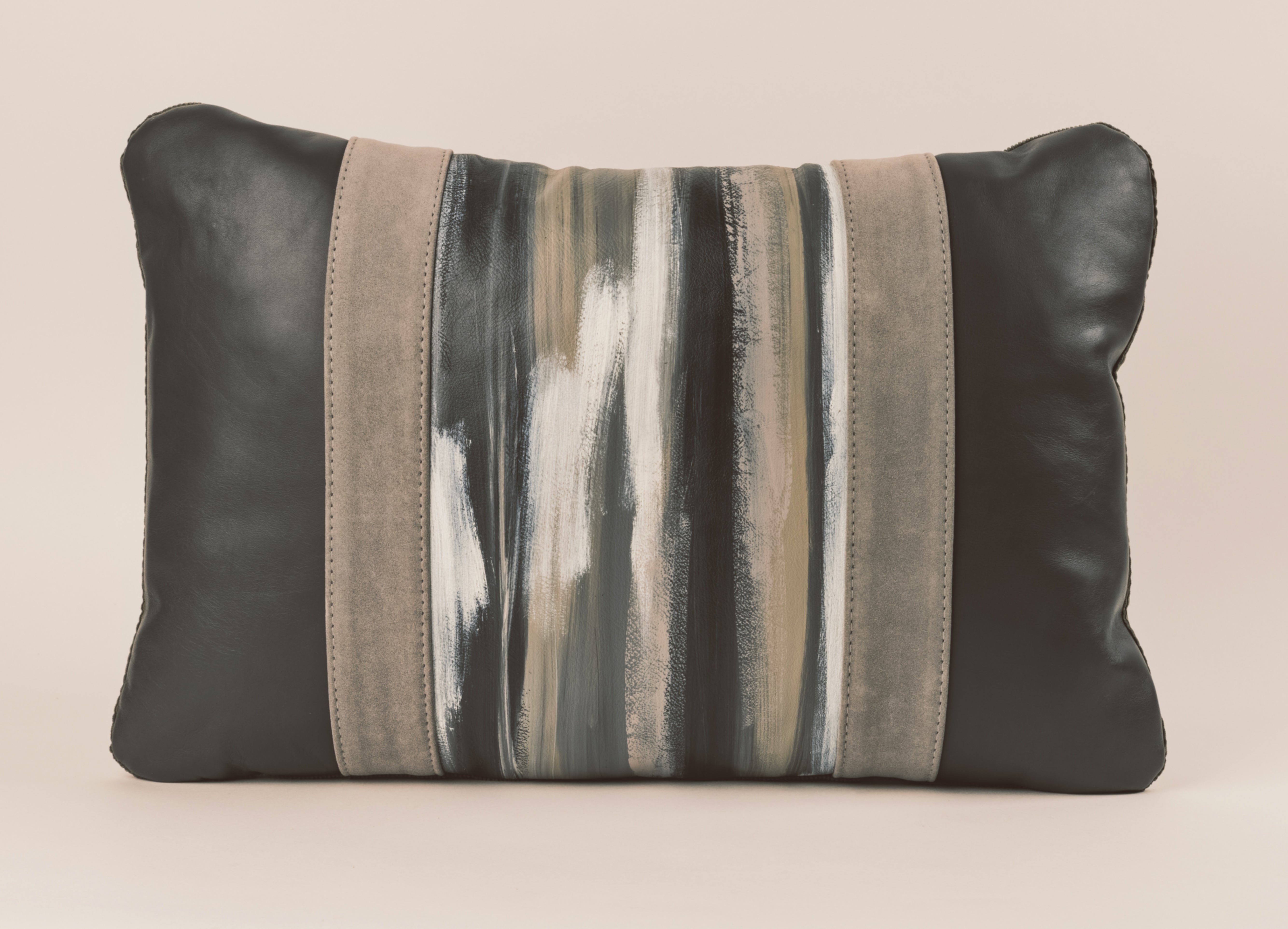 Hand painted middle in grays, white, cream and brown.