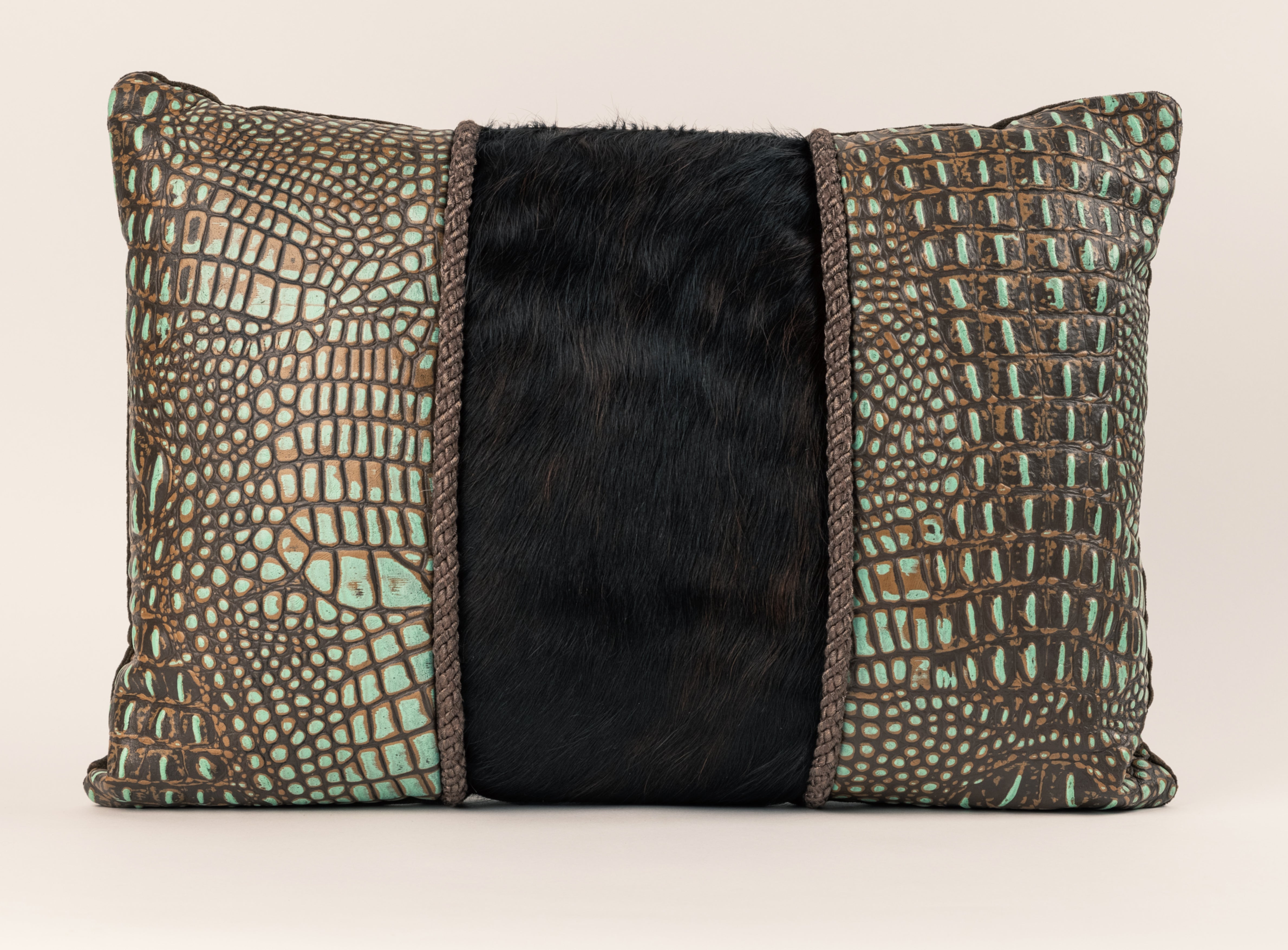 Alligator design embossed leather w/ brindle hair on center
