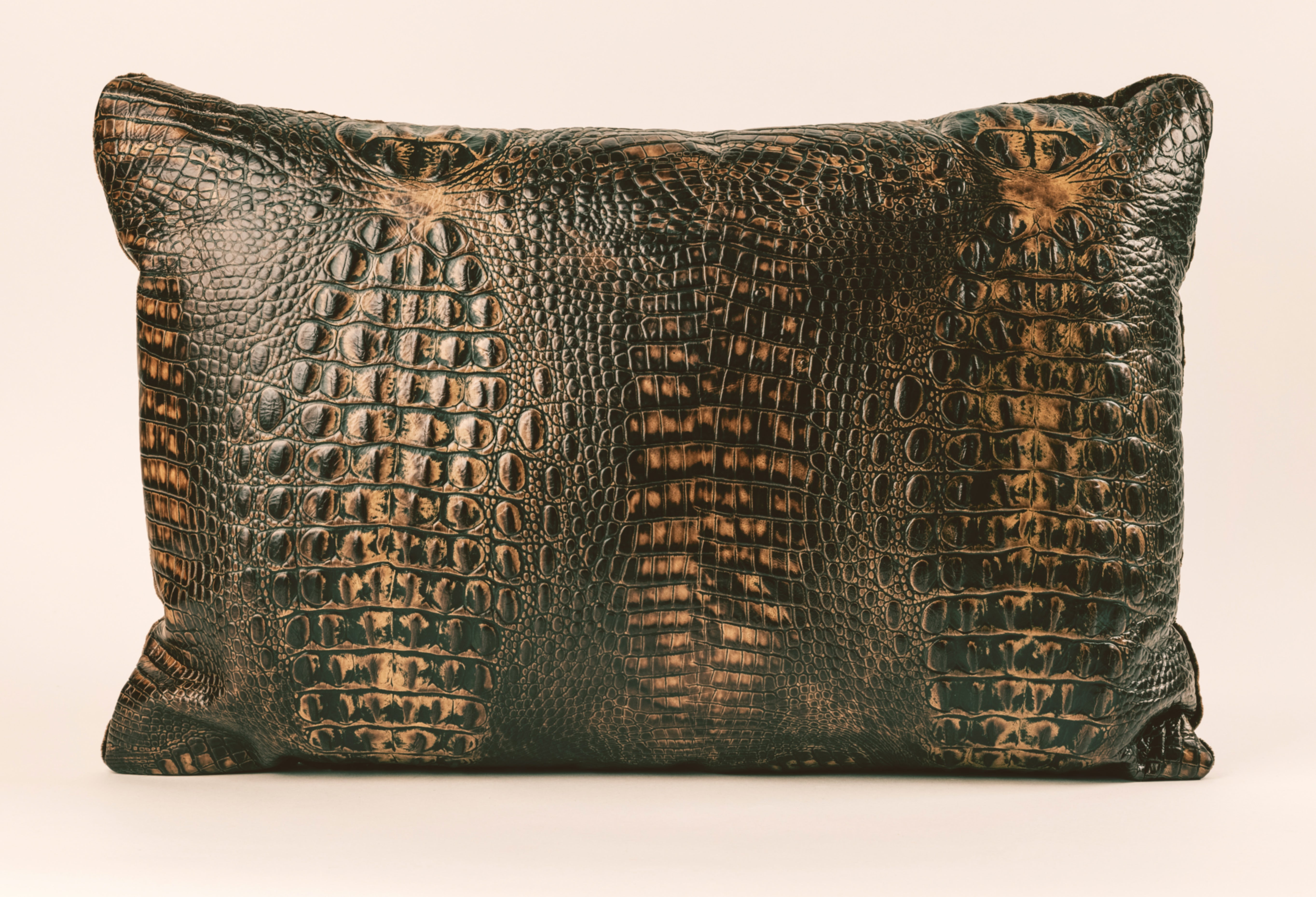 Alligator design embossed leather in brown and tan