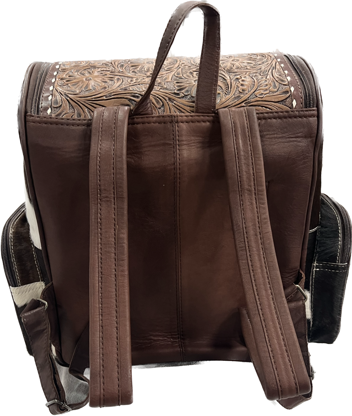 Angus Backpack Tooled Brown&White