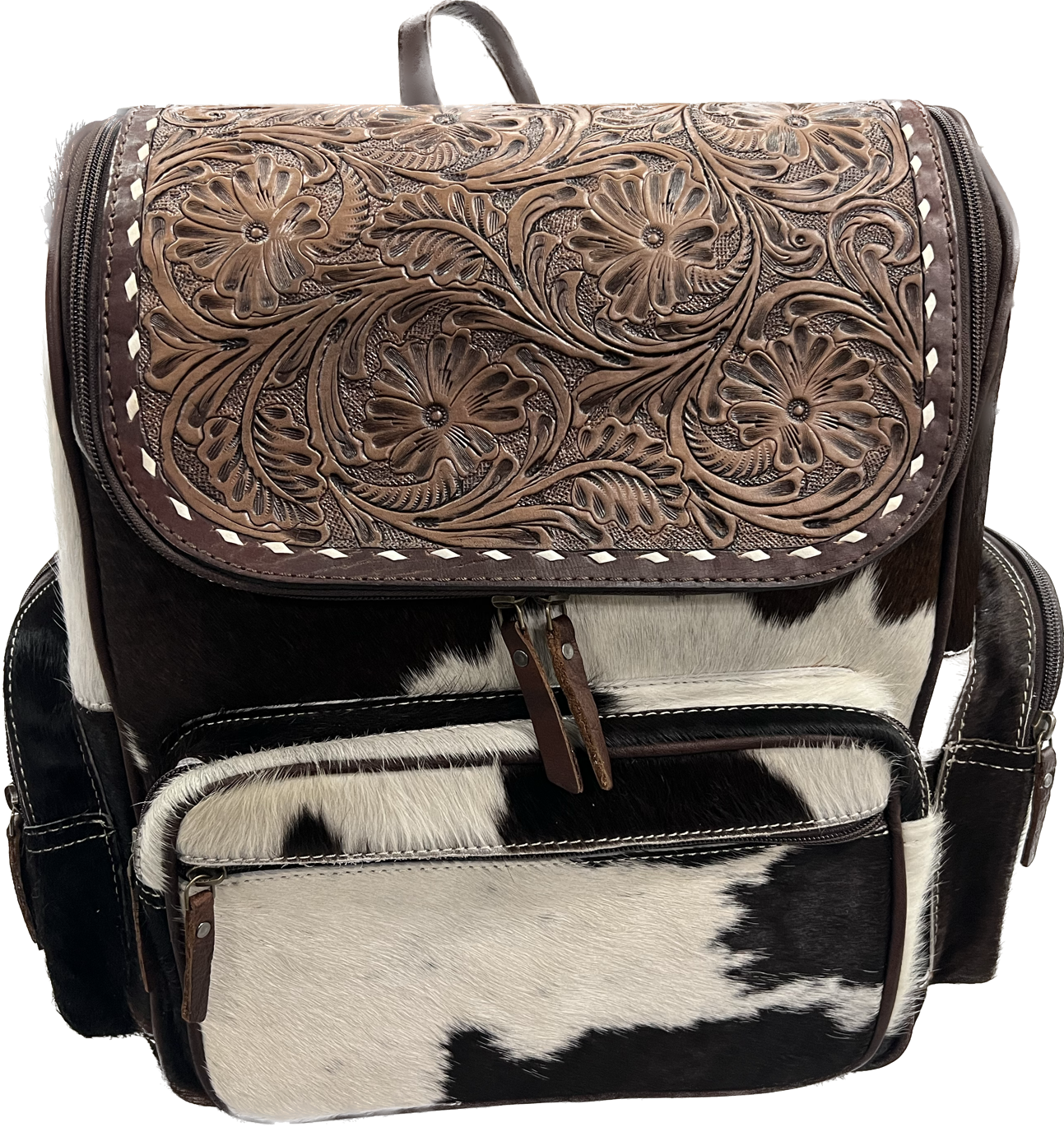 Angus Backpack Tooled Brown&White