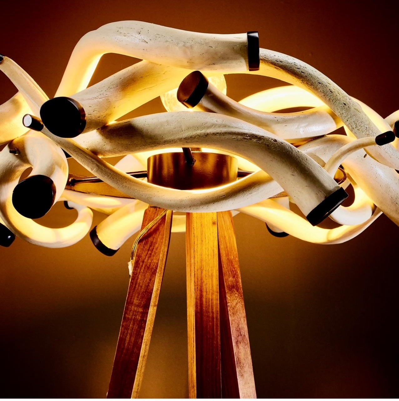 African Teak Standing Kudu Horn Lamp