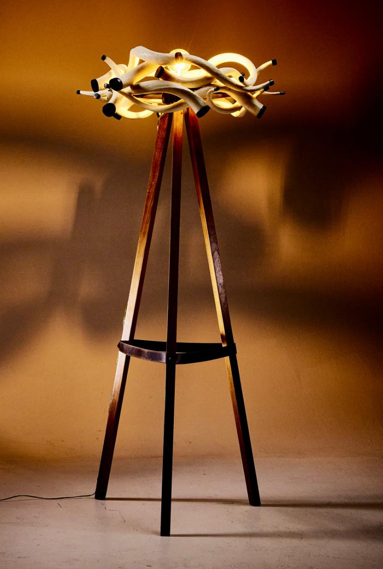 African Teak Standing Kudu Horn Lamp